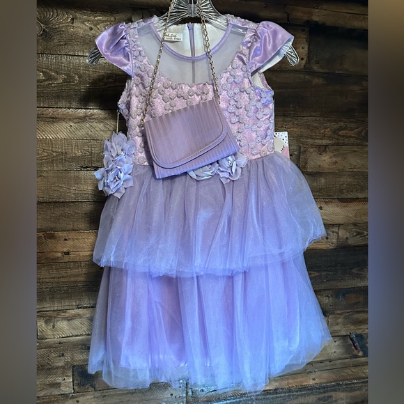 PINK GIRLS Lavender Tulle Dress with Floral Accents - Picture 3 of 4